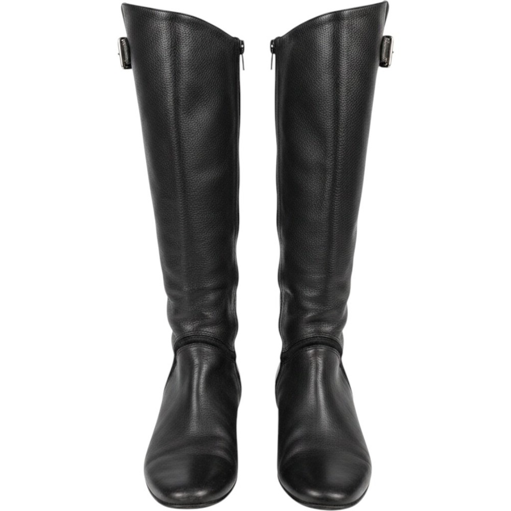 H by Halston Black Leather Tall Riding Boots Back Zip Buckle Made Brazil 8B S1